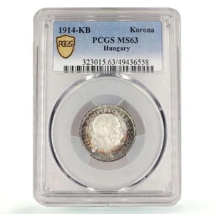 Hungary 1 korona Crown Josef Franz I Coinage KM-492 MS63 PCGS silver coin 1914 - Picture 1 of 5