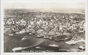 Vintage Real Photo RPPC Postcard Aerial Seattle WA Harbor Cascade Mountain Ellis - Picture 1 of 3