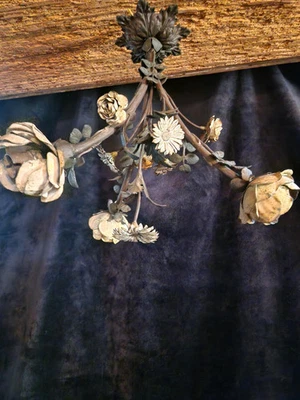 Lustre ancien Art Nouveau en fer forgé floral, Suspension à trois bras, 1900 - Photo 1/4