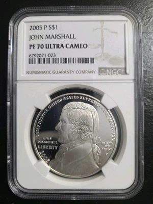 2005 P JOHN MARSHALL COMMEMORATIVE PROOF SILVER DOLLAR NGC PF70 UCAM  - Image 1 of 4