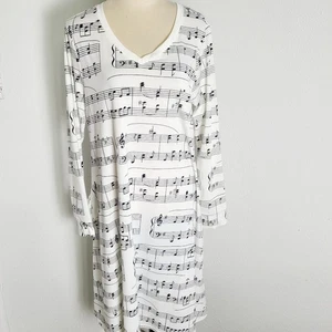 LuLaRoe White & Black Shift Dress with Musical Notes, Big Pockets, Size Large - Picture 1 of 9