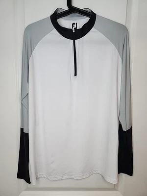 Camisa Footjoy para mujer grande blanca negra gris cuarto cremallera elástica ligera logotipo de golf Foto 1 de 4