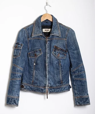 MOSCHINO JEANS Denim Jacket Cotton Blend Blue Long Sleeve Zip Up Outwear Size S - Image 1 of 4