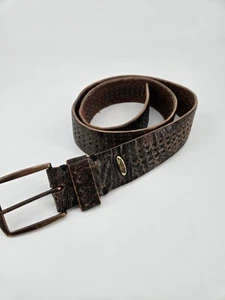 Liquid Crackled Distressed Brown Leather Grommets Rocker Biker Belt Mens Sz 36 - Picture 1 of 11