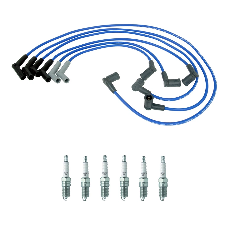 NGK Wire Set & 6 V-Power Spark Plugs Kit for Mazda B3000 3.0 V6 OHV Vin V 2001 - Image 1 of 1