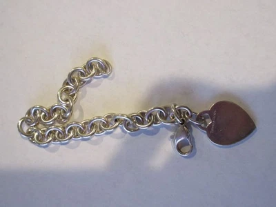TIFFANY & CO. Sterling Silver Heart Tag Pendant on Chain Bracelet 7 1/2" - 33gm. - Image 1 of 4