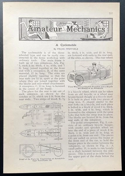 Cuadro de madera y piezas de bicicleta HowTo Plans 1913 vintage coche a pedales Foto 1 de 1