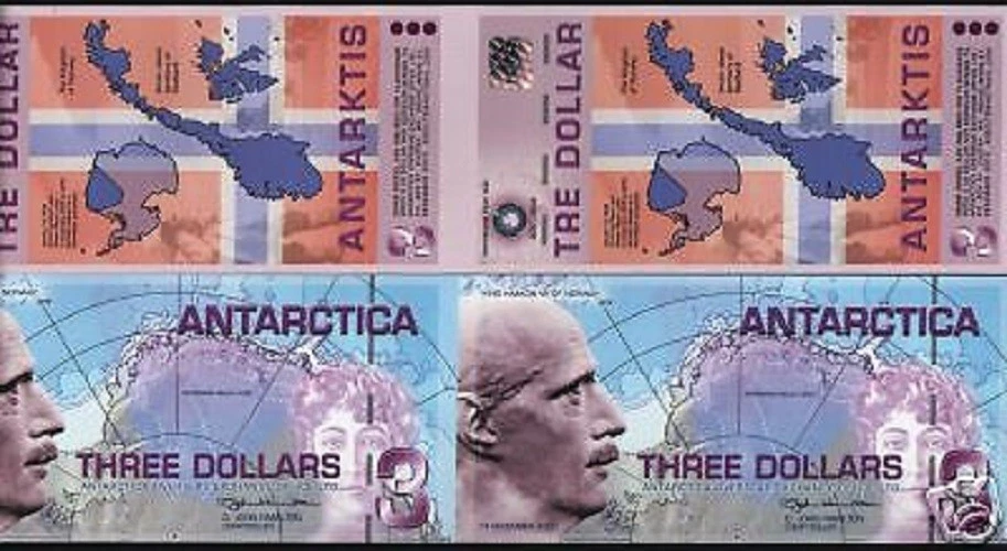 ANTARCTICA 3 DOLLARS 2007 UNCUT PAIR COMMEMORATIVE POLYMER POLAR UNC MONEY NOTE - Image 1 of 1
