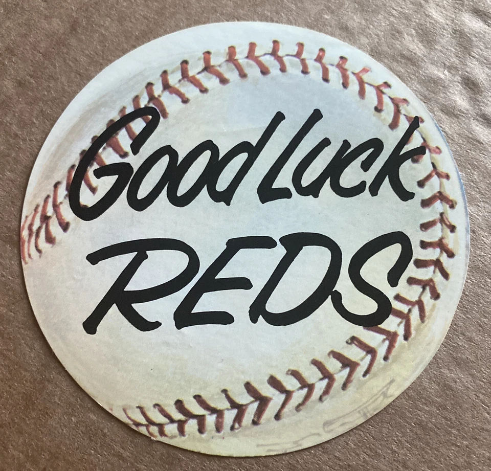 Vintage 1960s Cincinnati Reds Baseball Water Good Luck Decal RARE MCM Prop - Image 1 of 4