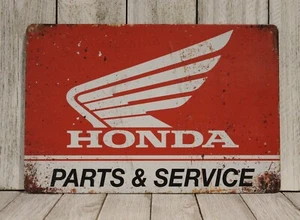 Honda Tin Sign Rustic Vintage Look Parts & Service Motorcycle Sales Biker Garage - Picture 1 of 5