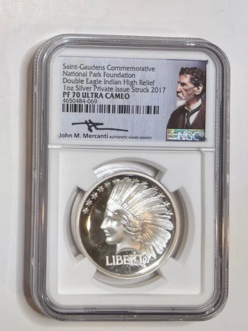 Saint-Gaudens Commemorative 1 oz Silver Double Eagle Indian HR NGC PF70 UltraCam Cover