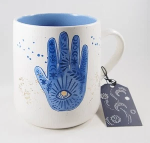 Taza de cerámica a mano Stay Wild Moon Child oro blanco azul hamsa nueva - Imagen 1 de 9