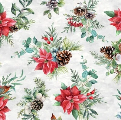 Hoffman - Contos de Inverno - Arremesso Poinsétia - Geada, Tecido BTY - Imagem 1 de 4