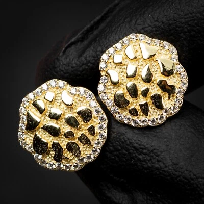 Pendientes grandes enchapados en oro amarillo helados de hip hop redondos de circonita cúbica para hombre Foto 1 de 4