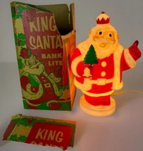 A Vintage 1950s Harett Gilmar King Santa Lighted Bank Decoration Table Top W BOX - Picture 1 of 21