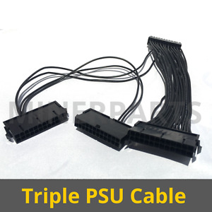 24PIN 20+4 Triple PSU Multiple Power Supply Splitter Adapter 33cm Cable - 3 PSU