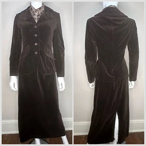 Vintage 1970s Brown Velvet Suit Blazer Jacket Maxi Skirt Set 70s The Villager - Picture 1 of 10