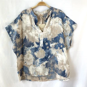 Lands Downunder Watercolor Linen Blouse Top Women LARGE Sand Dolman Sleeve Italy - Picture 1 of 8