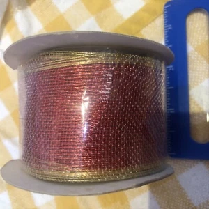 New Red Gold Fancy Fabric Ribbon 3 Yards 2" wide Ben Franklin Stores - Picture 1 of 5