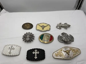 MIXED LOT of 9 VINTAGE-BELT BUCKLES, - Picture 1 of 8
