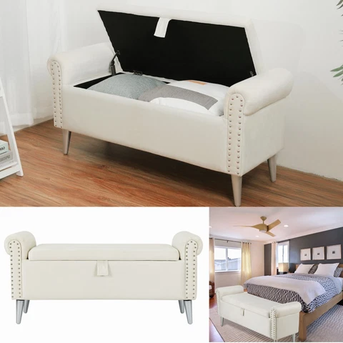 47'' Velvet Long Storage Bench Bedroom Bed End Entryway Upholstered Ottoman New Cover