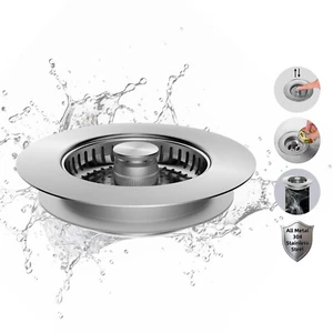 Stainless Steel 3 in 1 Kitchen Sink Drain Strainer trainer Stopper Drain Basket - Picture 1 of 61