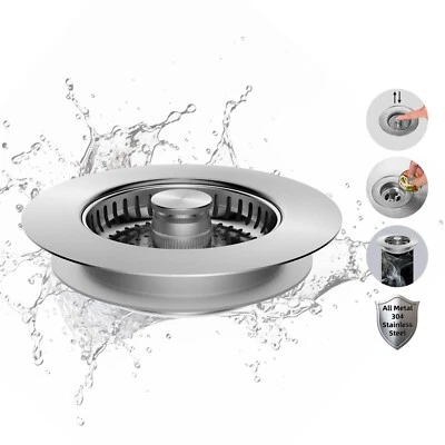 Stainless Steel 3 in 1 Kitchen Sink Drain Strainer trainer Stopper Drain Basket - Image 1 of 4
