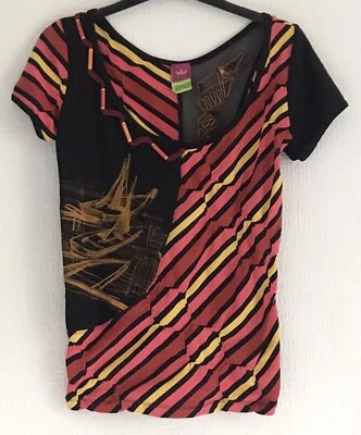 SAVE THE QUEEN Top Talla Extra Grande Pecho 36” Rayas Elastizadas Cuentas Encaje Inserciones Foto 1 de 4