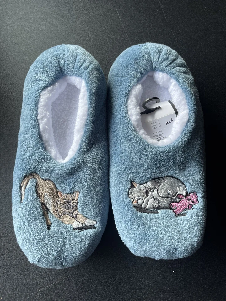 Vera Bradley Zapatillas de Vera Suave Polar Gato Maullido Azul Talla Mediana (7/8) Foto 1 de 1