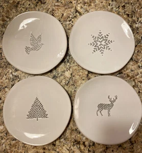 Magnolia Hearth and Hand Holiday Xmas Cream Stoneware Appetizer Plate 4pc Set - Picture 1 of 9