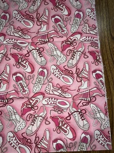 Fabric - Pink Sneakers Breast Cancer - 24” X 42” Robert Kaufman Cute To Boot - Picture 1 of 5
