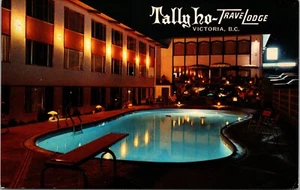 Postal de piscina nocturna Tally ho-Travel Lodge Victoria BC Canadá - Imagen 1 de 2