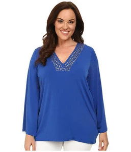 Michael Kors ~ Größe 1X ~ verziert Langarm Plus Tunika Top Bluse Einzelhandel $ 120 - Bild 1 von 4