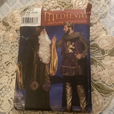 Simplicity 9753 Men Medieval King Arthur Merlin Costume Sewing Pattern Size XS-M - Image 1 of 4
