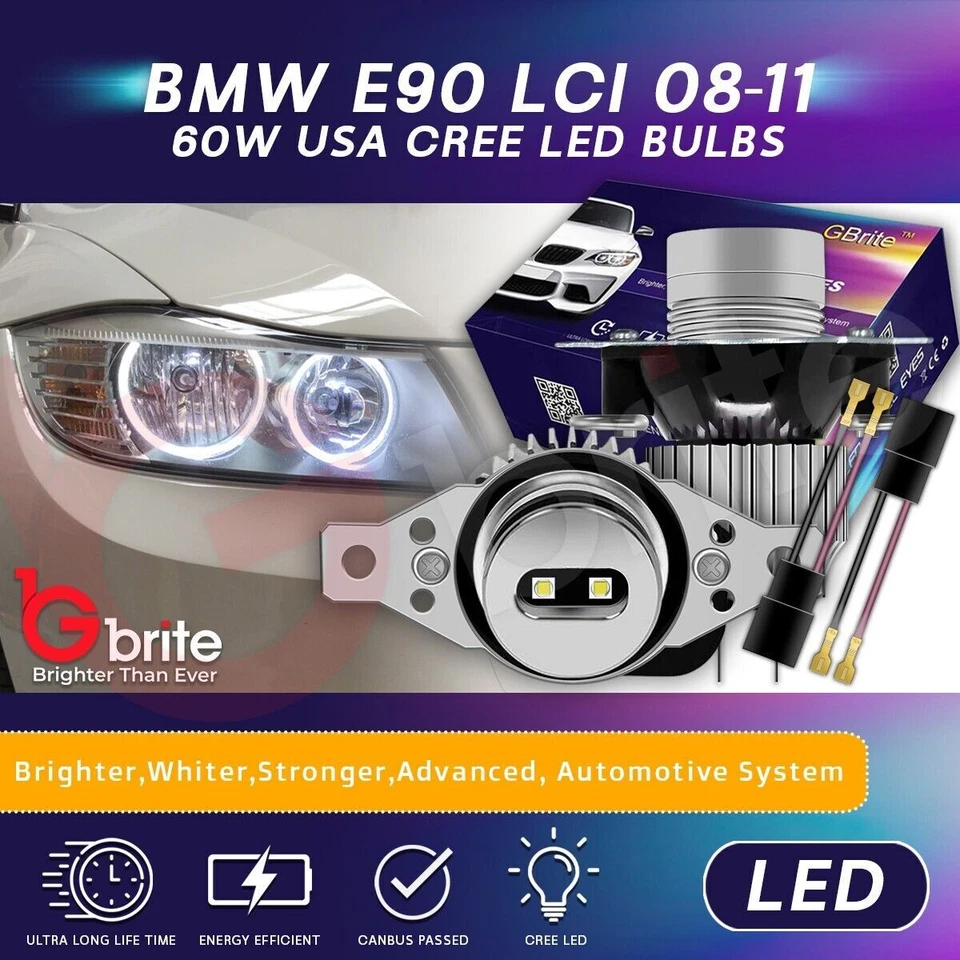 60W Xenon White LED Angel Eye Marker BMW 3 SERIES E90 LCI Halogen Light e91 A20 - Image 1 of 4