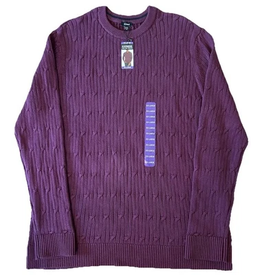Express Men's Size XXL 100% Cotton Crew Neck Warm Cable Knit Sweater Wine Maroon - Image 1 of 4