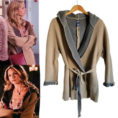 ASO Buffy Summers Vintage Gap Coat Hooded Size Medium Brown Wool Blend Y2K - Image 1 of 4