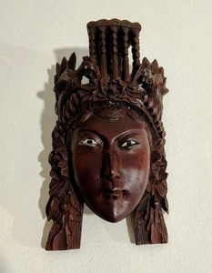 Vintage Mitte 20. Jahrhundert Bali geschnitzte Holz Glasaugen Frau Drache Kunst Skulptur - Bild 1 von 10