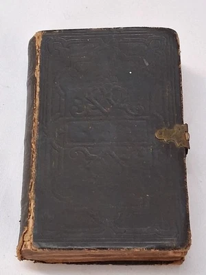 Antique Holy Bible Book Old & New Testament American Bible Society Leather 1857  - Image 1 of 4