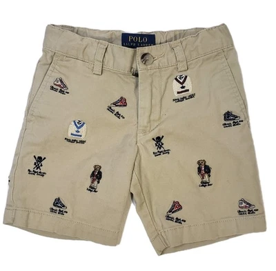Polo Ralph Lauren  Shorts Infant Toddler Boys sz T2 Embroidered All Over Khaki - Image 1 of 4