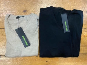 REMUS UOMO® Fine Gauge Merino Blend V-Neck Jumpers X 2  MEDIUM -COMBINED SRP£100 - Picture 1 of 1
