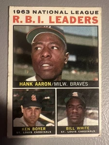 1964 Topps - 1963 NL RBI Leaders - Hank Aaron / Ken Boyer / Bill White #11 - VG+ - Bild 1 von 2