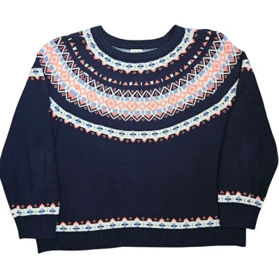 J. Crew Fair Isle Blue Crewneck Sweater Sz 3X *Flawed* - Image 1 of 4