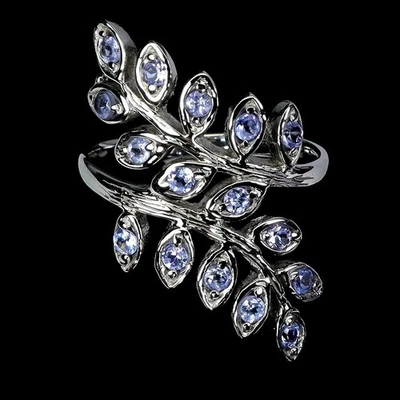 Anillo de plata de ley 925 redondo tanzanita piedras preciosas naturales joyería talla 8 Foto 1 de 4