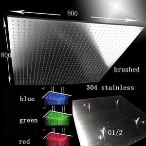 Cabezal de ducha de montaje en techo LED multicolor de 31", acero inoxidable cepillado - cuadrado - Imagen 1 de 6