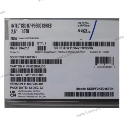 New Intel P5600 1.6TB 2.5" U.2 NVME PCIE 4.0 SSDPF2KE016T9N1 SSD - Image 1 of 4