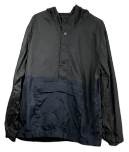 Goliath Mens XL Anorak Hooded Rain Windbreaker Navy Grey Kangaroo Pocket Snap - Picture 1 of 14