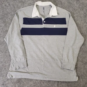 Izod Rugby Shirt Mens XLarge Grey Blue Striped Collared Long Sleeve Polo - Picture 1 of 10