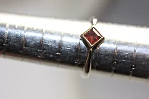 Red Garnet Ring on Silver band 925 and Gold Emerald Cut Rub Over Set size M 1/2 - Picture 1 of 3