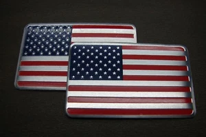 AMERICAN FLAG 3D CAR EMBLEM SET (2) DECAL STICKER LOGO METAL CHROME FINISH - Picture 1 of 12
